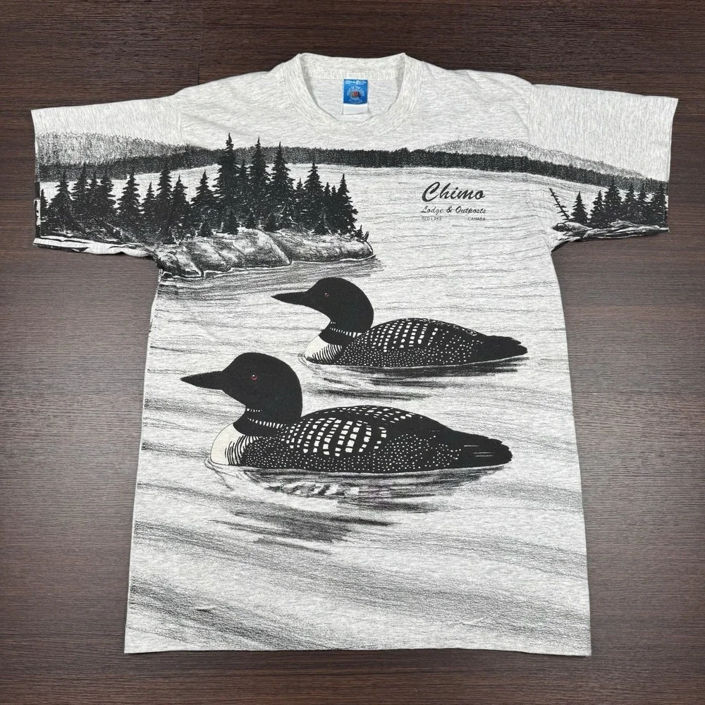 Vintage 90s Chimo Lodge & Outposts Shirt - All Over Print - Ducks Nature - Large